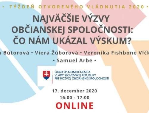 Pozvánka na diskusiu: Najväčšie výzvy občianskej spoločnosti – čo nám ukázal výskum? (17. december 2020, 16:00 – 17:00)