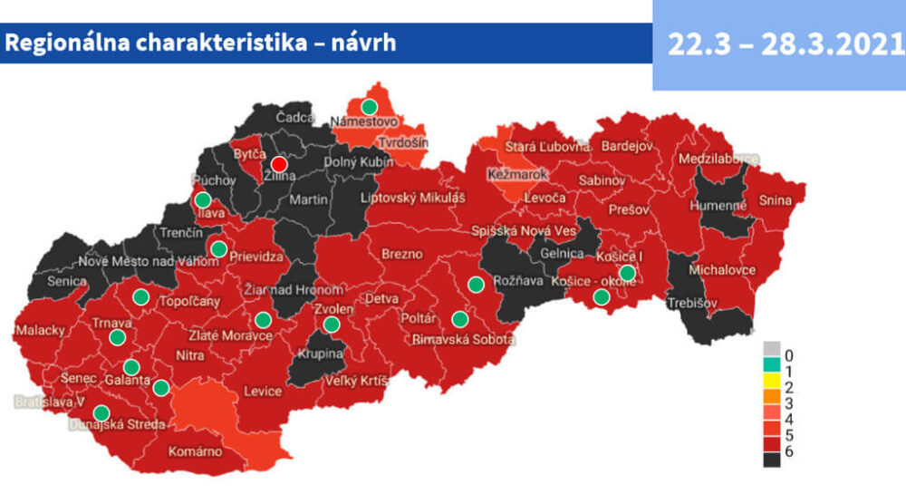 Núdzový stav znova predĺžili, Prešov je stále bordový