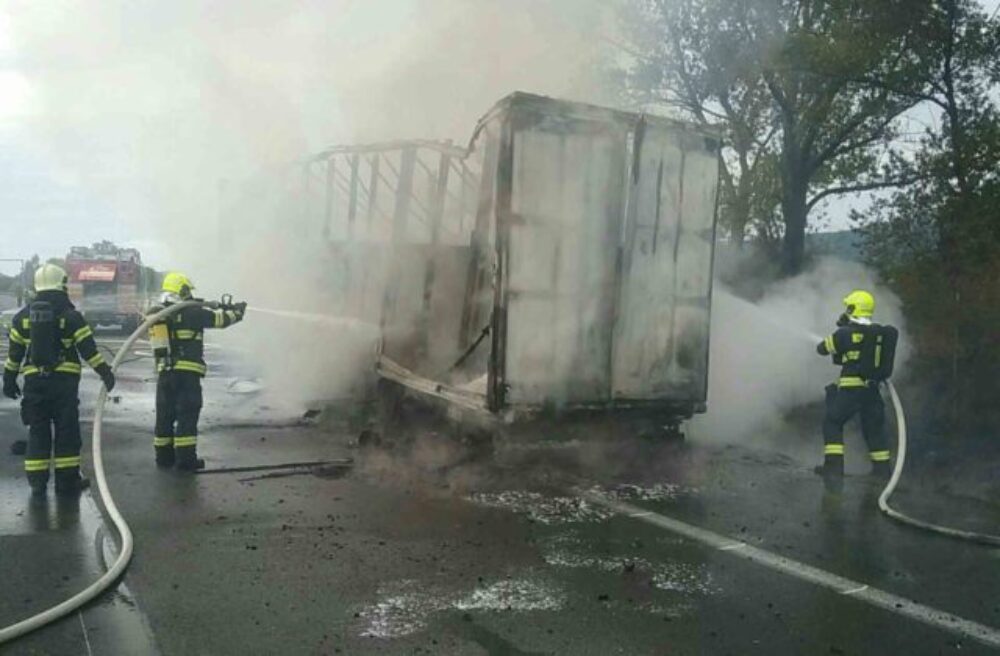 Na diaľnici D2 v smere do Bratislavy horel kamión, požiar sa rozšíril aj na okolitý porast (video+foto)