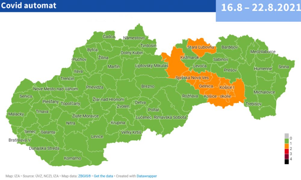 COVID-19: Deväť okresov bude od 16. augusta v oranžovej fáze