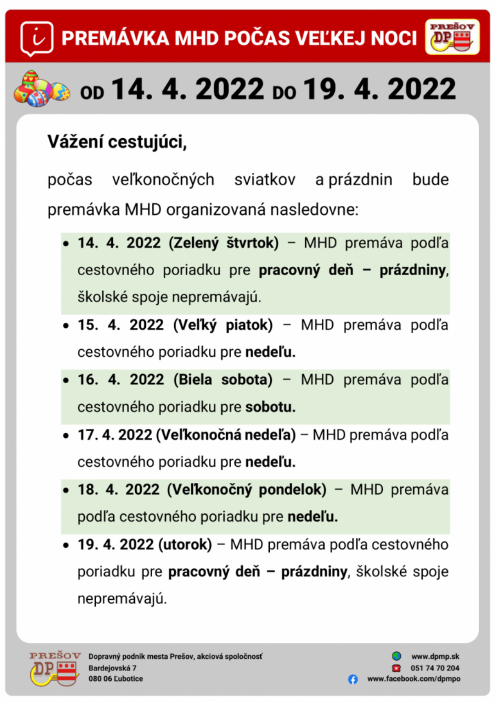Premávka MHD bude počas sviatkov upravená