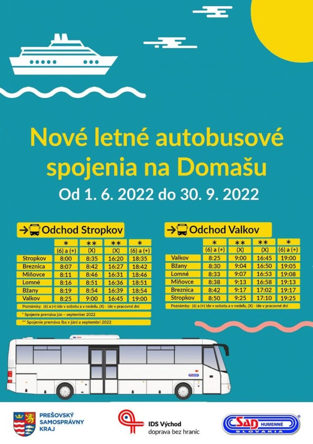 Na Domašu budú v lete premávať nové spoje zo Stropkova