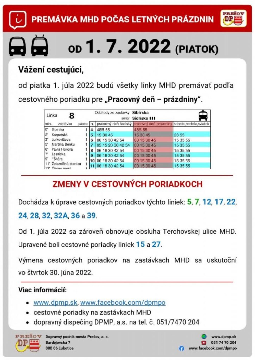 Prešovská MHD prechádza od 1. júla na prázdninový režim