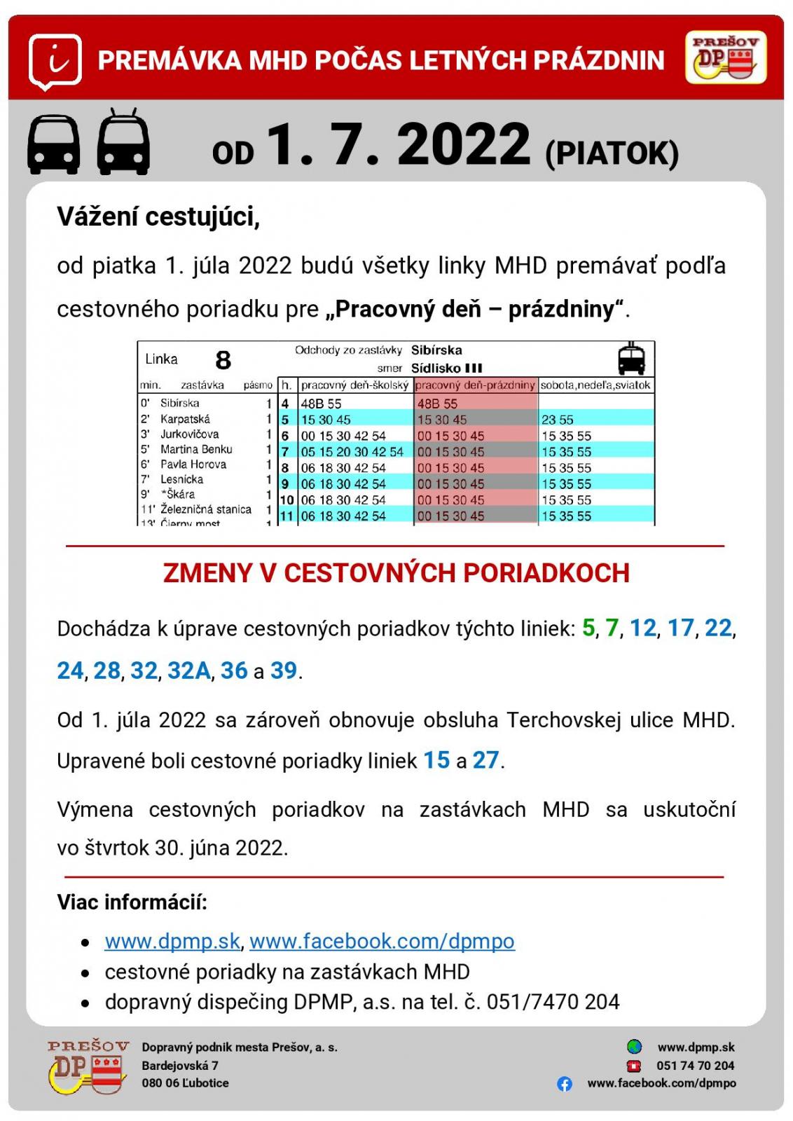 Prešovská MHD prechádza od 1. júla na prázdninový režim