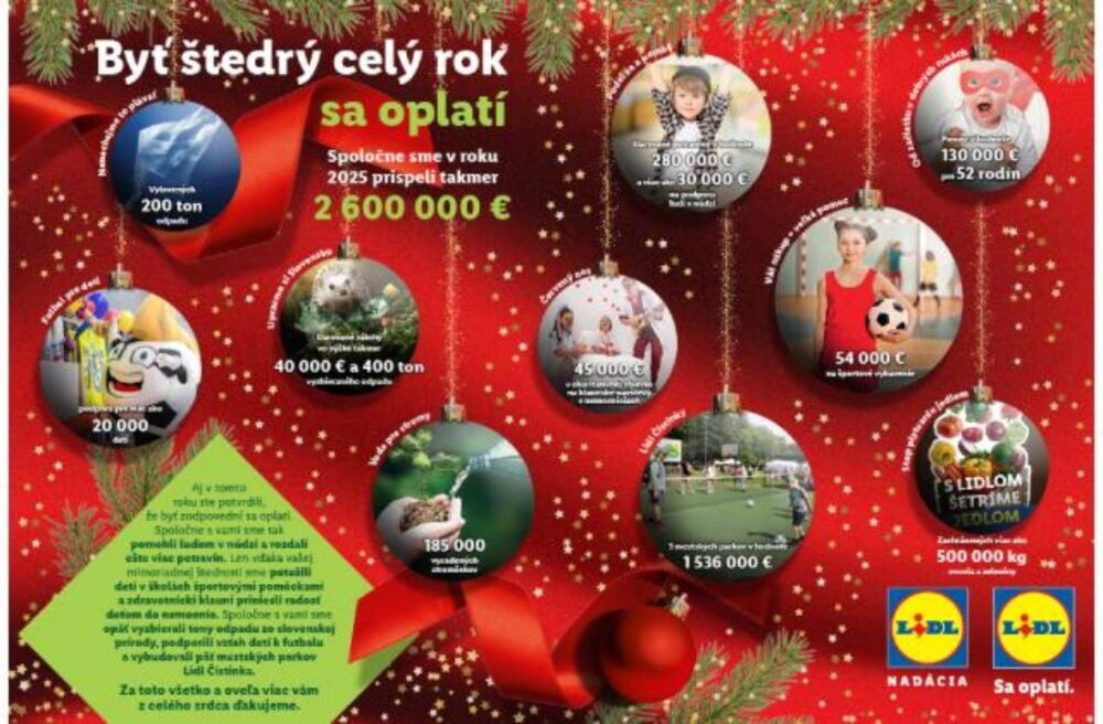 Keď sa malé gestá zmenia na veľkú pomoc: Lidl spolu so svojimi zákazníkmi pomohol projektami za takmer 2,6 milióna eur